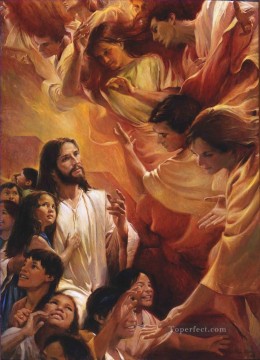 150の主題の芸術作品 Painting - 彼らは天が開くのを見た カトリックのキリスト教徒イエス